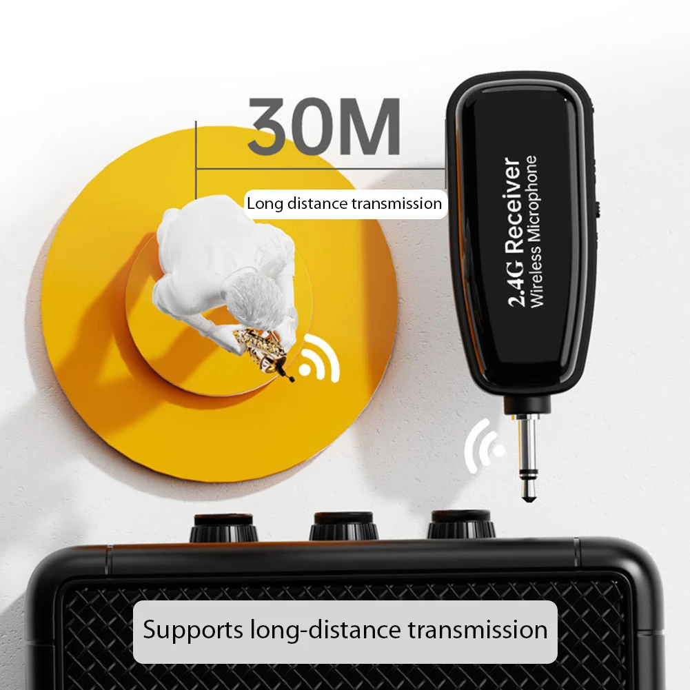 2.4G 무선 클립온 라펠 콘덴서 마이크, 30m 범위 악기 마이크, 악기 액세서리