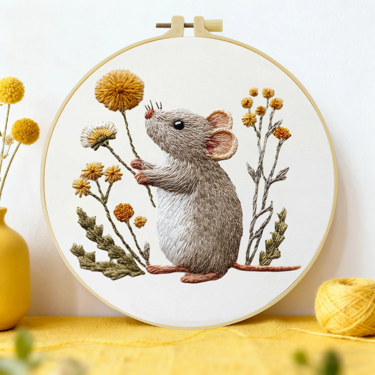 1 Stück 20X20CM/15X15CM 7,87/6,3 Zoll Maus-Stickerei-Starter-Kit DIY-Kit DIY-Stickerei-Set Handarbeiten Heimdekoration Nähkunst
