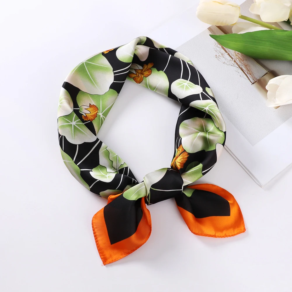 

Women Girl Fashion Flower Scarf Bandana Faux Silk Headband Tied Neck Hairband for Lady Gift 70*70cm