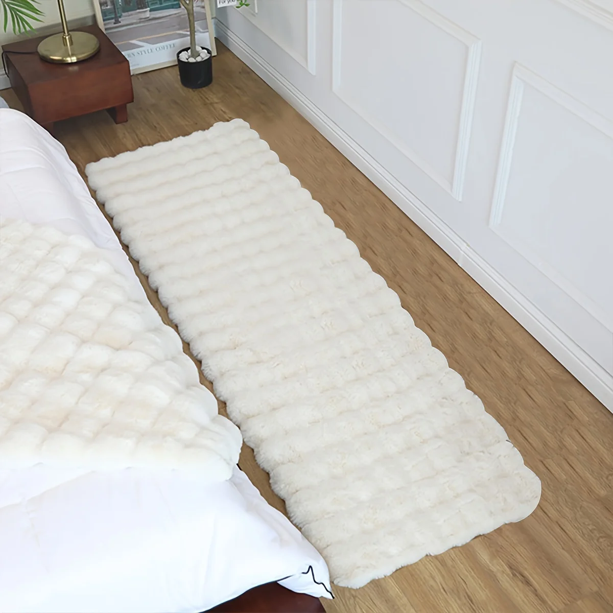 Luxuriöser Kunstfell- & Wildleder-Teppich - Weicher, Maschinenwaschbarer Teppich für Wohnzimmer und Schlafzimmer-Dekoration, Einfarbig Grün/Weiß – Detail 10