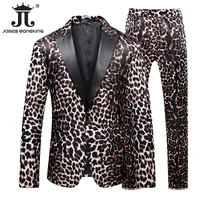 ( Blazer + Pants) Stage Host Apparel Mens Suit Nightclub Prom Social Slim Tuxedo Fashion Cool Leopard Print Dress Formal Suit 1