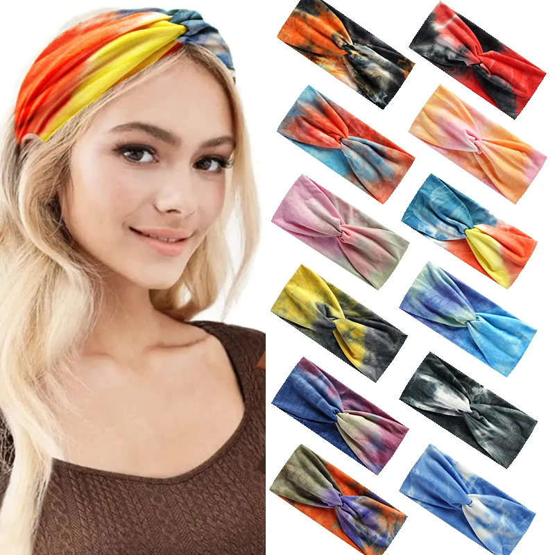 

Bohemia Sweatband Bandana Non Slip Head Wrap Four Seasons Elastic Hair Band Tie Dye Cross Headbands Casual DIY Hair Accessories