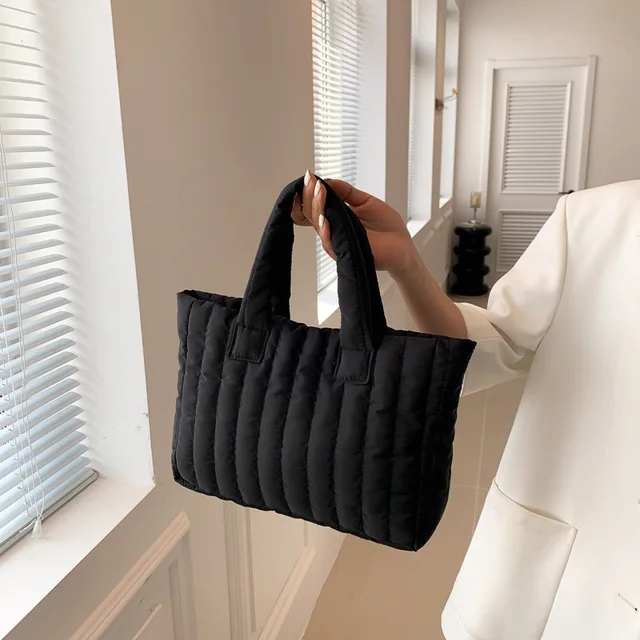 1pcs Ladies Tote Bags Large Capacity Cotton Padded Bag Solid Color Casual Fashion Nylon Elegant for handbag 1