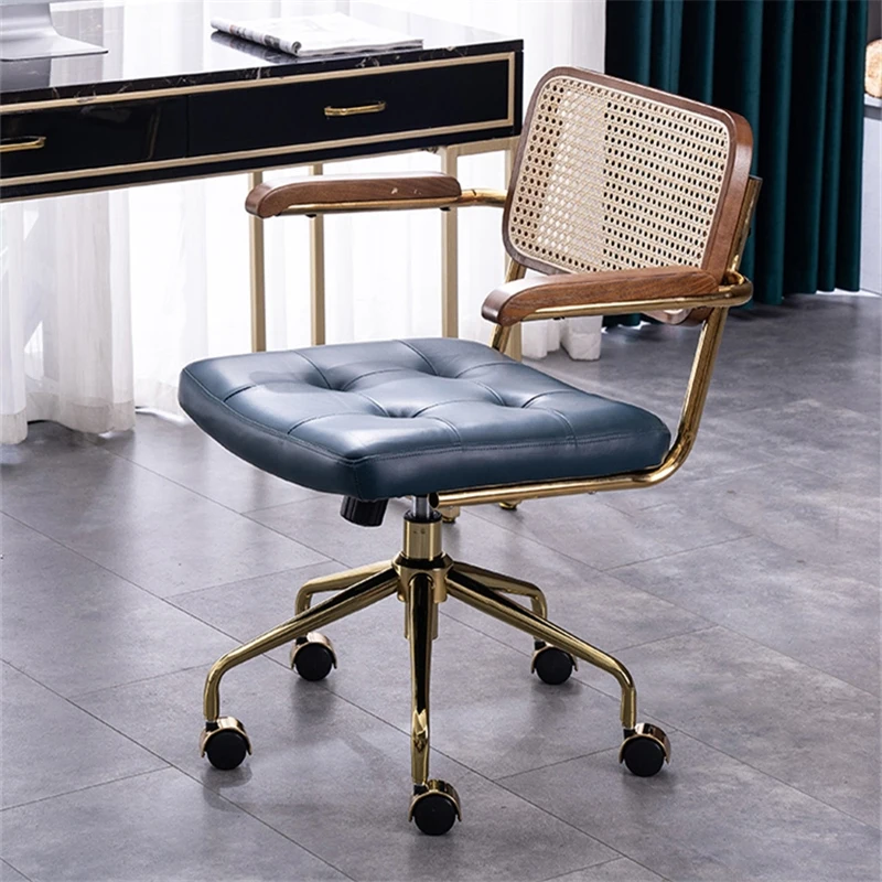 modern Simple Office Chair Home Comfortable Computer Chair Office Chairs for Bedroom Rattan backrest Chair Retro Swivel Chair
