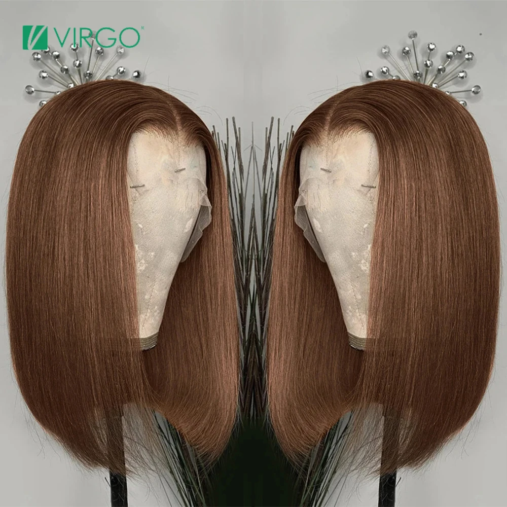 

Chestnut Brown Bob Wigs 13x4 Transparent Lace Frontal Wig Brazilian Human Hair Wig For Women Straight Short Bob Wig Pre Plucked