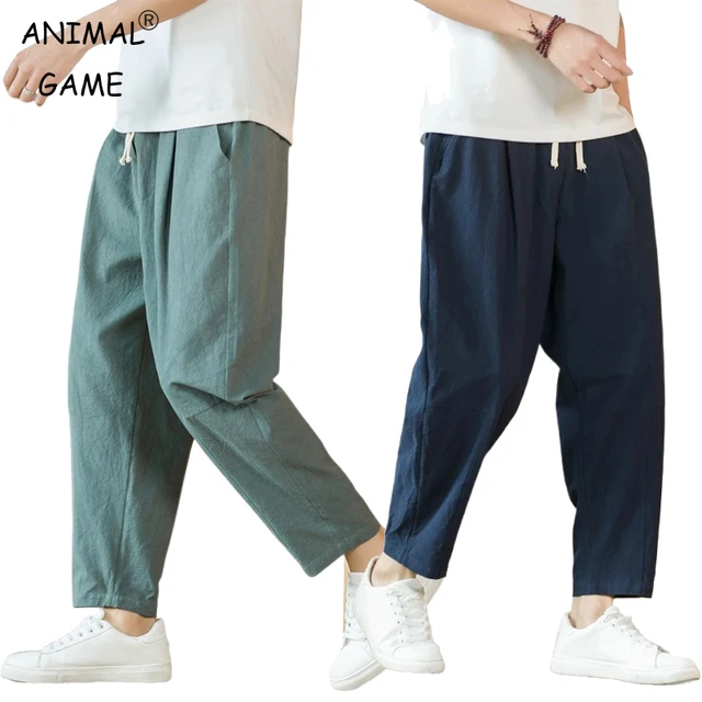 Pantalon en coton et lin pour homme, décontracté, solide, respirant, streetwear, droit, proximité, wstring, baggy, léger, sport, nouveau 1