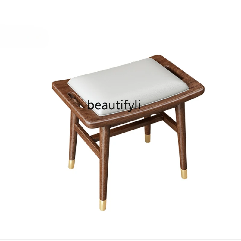 

New Chinese Style Solid Wood Dressing Stool Walnut Bedroom Dresser Stool Cosmetic Chair Shoe Changing Stool