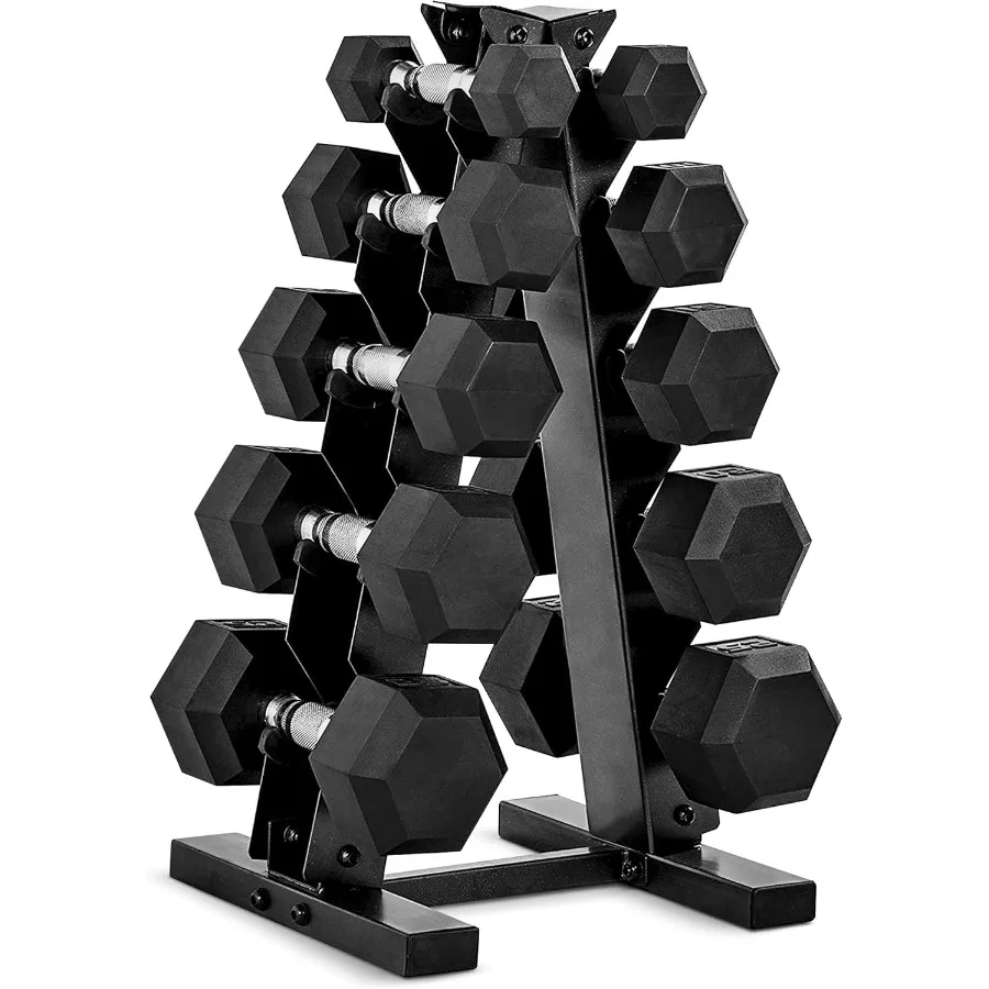 150 LB Rubber Coated Dumbbell Set with Vertical Rack 1