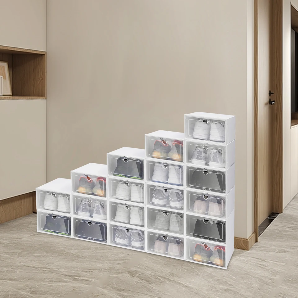 20 Pack Stackable Foldable Shoe Storage Boxes