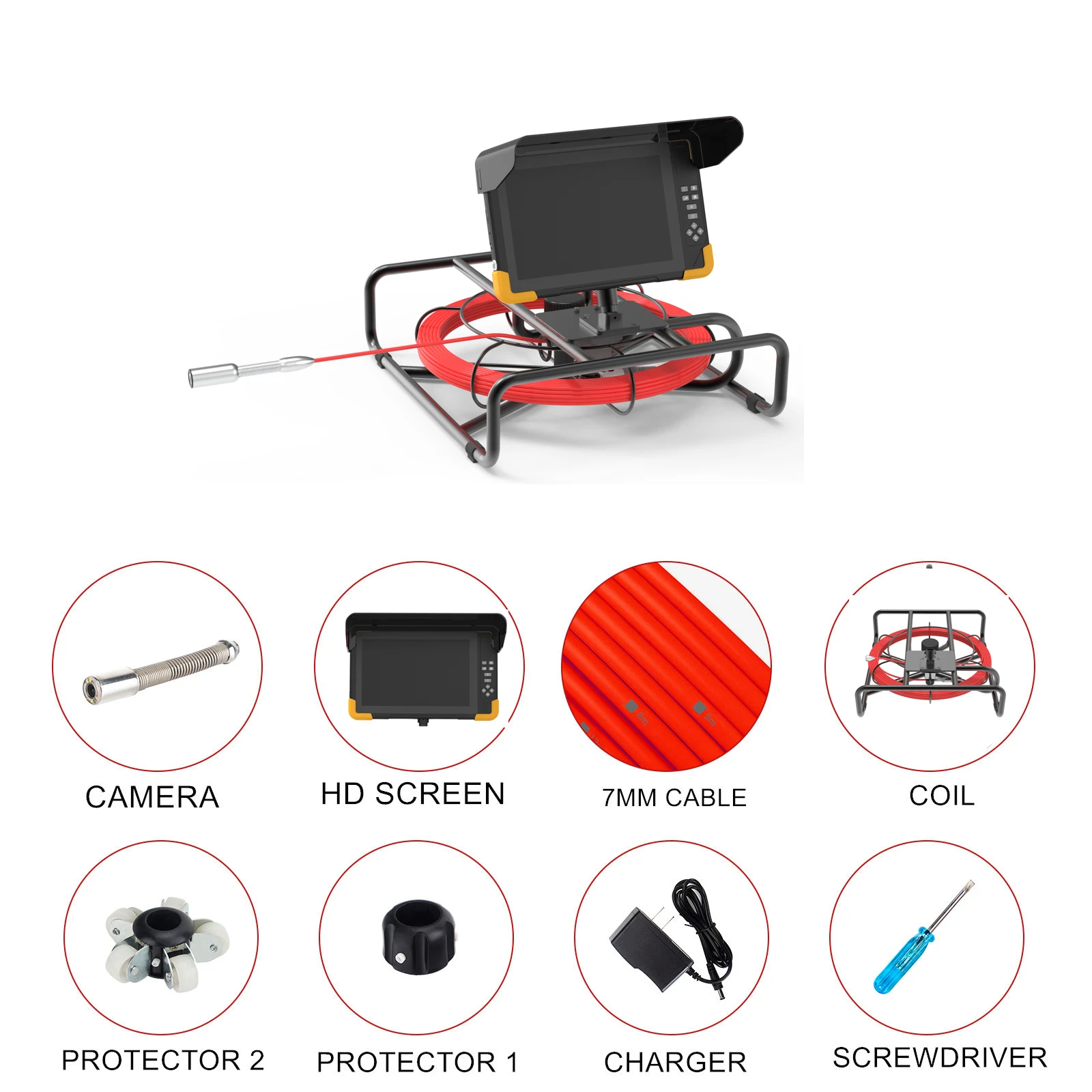 

50-Meter Heavy Duty Fiberglass Pipeline Push Rod Pipe Drain Cleaning Snake Plumbing Visual Inspection Borescope 23mm Crawlspace