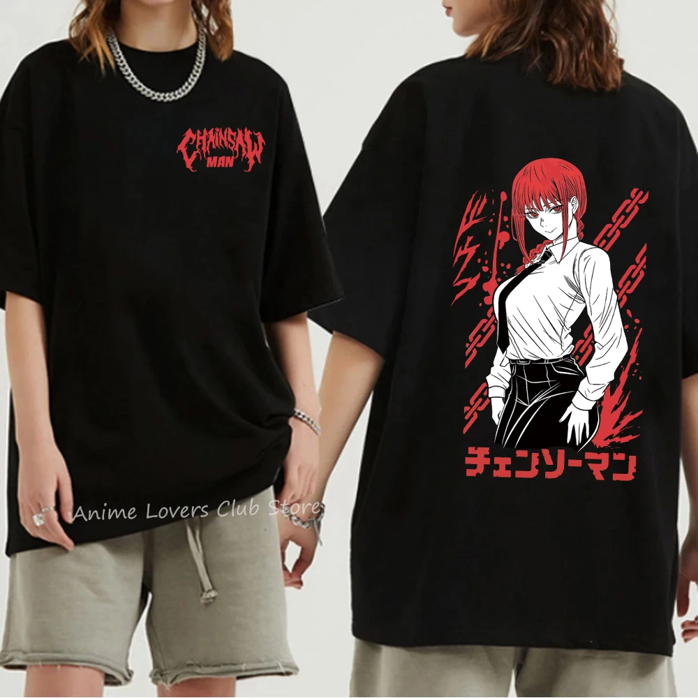 Anime Denji 100% Cotton T-shirt Chainsaw Man Priinting T Shirts Summer Black Loose Tops Short-Sleeve T-shirts Men Women Clothing