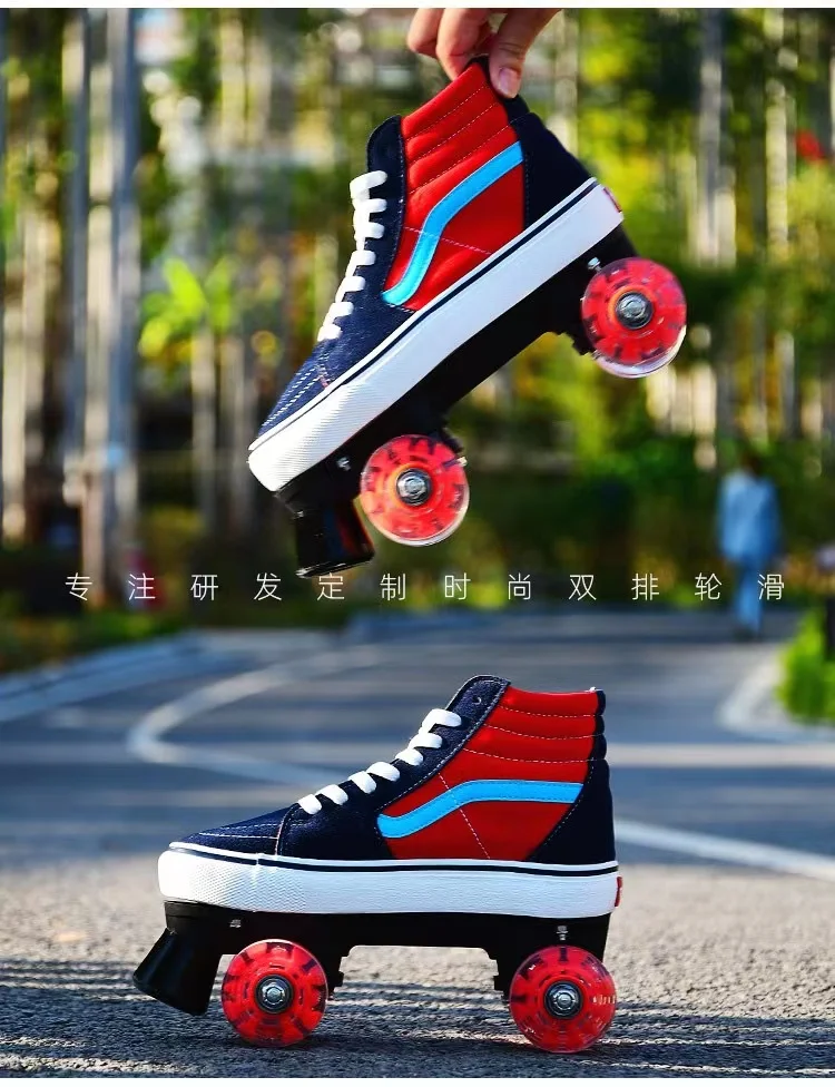 Double Row Roller Skates for Adults Unisex Canvas Shoes Sliding Inline Quad Sneakers Training 4-Wheel Size 35-46 adult roller skates