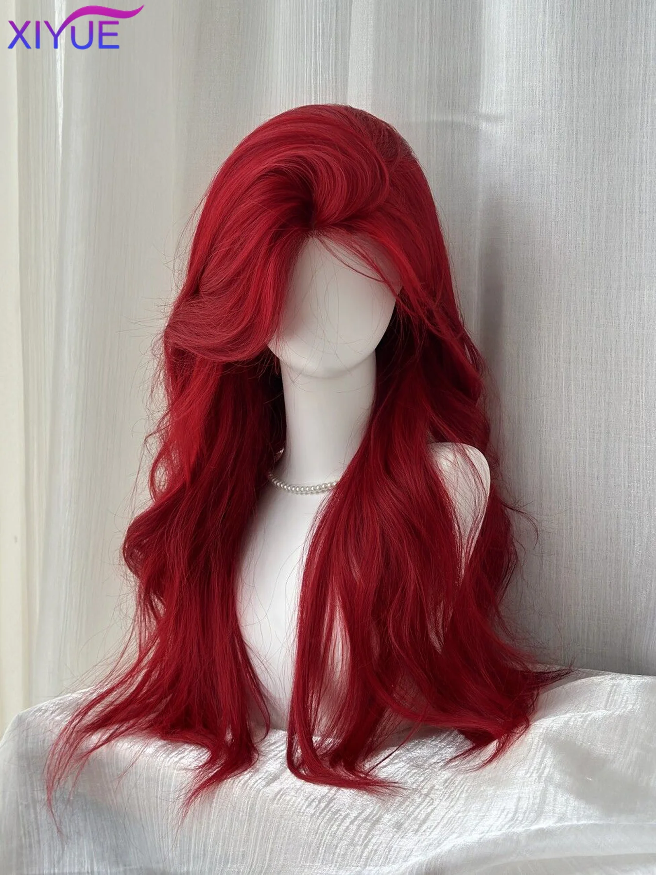 Fashion wine red Wave synthetic wig Long body wave red natural wig middle part of Cosplay Halloween smooth fiber wig for women