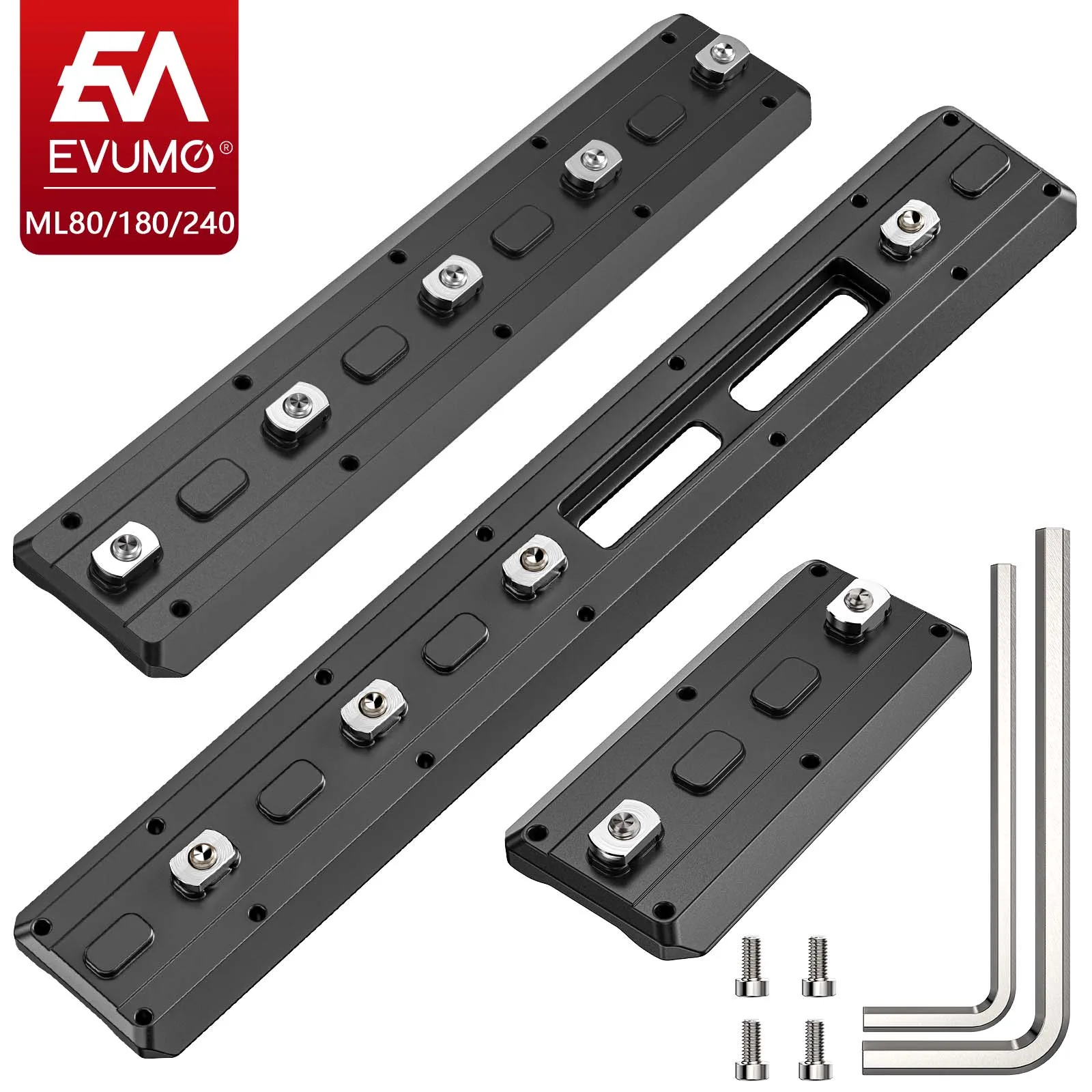 EVUMO ML80 /180/240 Mlok Arca Rail Adaptador de montagem em trilho Arca Placa de liberação rápida para Arca Swiss & RRS Cabeça esférica de tripé em cauda de andorinha