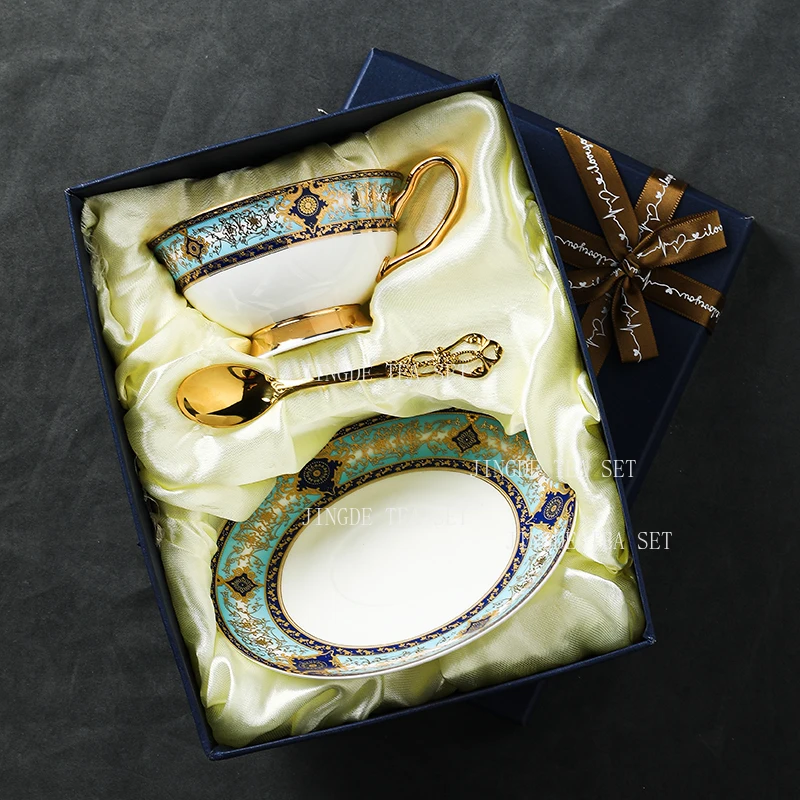 250ml Ceramic Coffee Cup High End Bone China English Afternoon Tea Set Cup, Plate, Spoon Set Underglaze Color Drinking Utensils