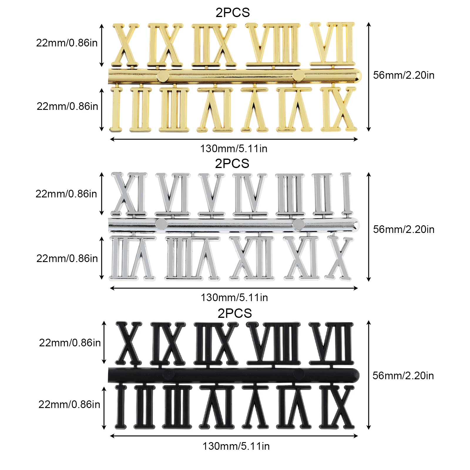 6pcs Roman Numerals of Different Colors DIY Digital Clock Numbers for Design Replacement Repairing Clock Numerals Kit Tools
