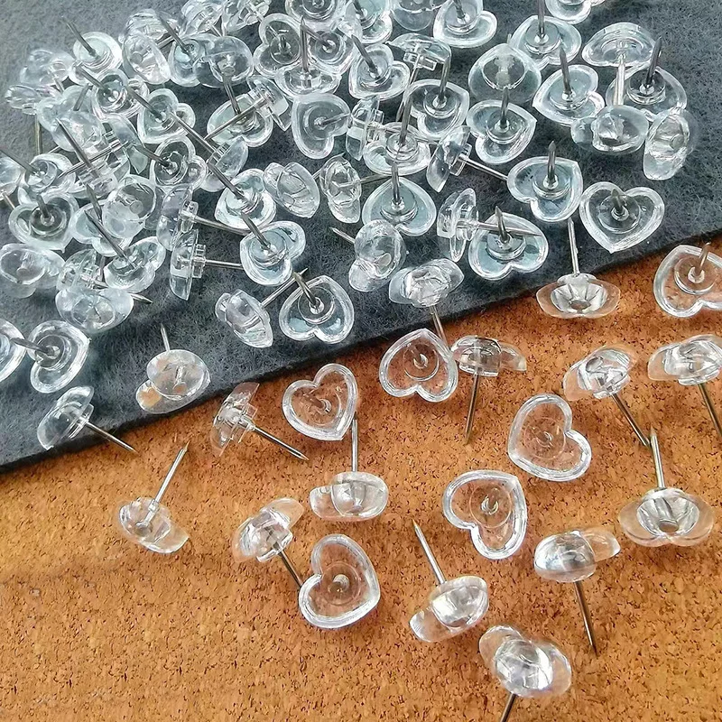 Push Pins 100 pcs Transparent love heart push pins thumbtacks peach heart I-beam nails painting push pins wood paneling wall push pins