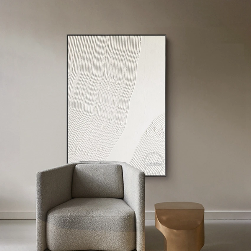 Oil Painting Wall Art Home Decoration Contemporary Hand-painted Abstract White Line Paintings On Canvas Large Bedroom Decoration Unframed