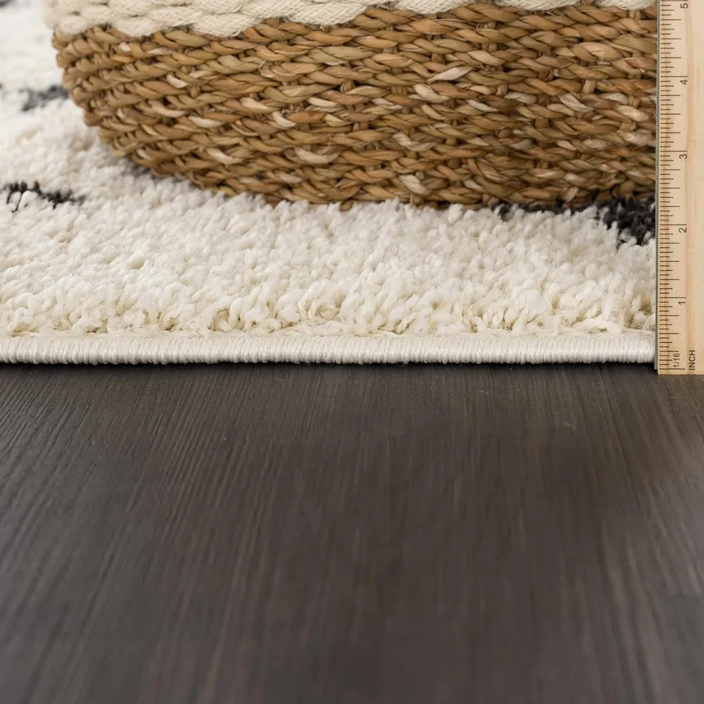 Berber Shag Collection-Alstead Farmhouse Living Room Bedroom Area Rug with Tassel-Fluffy Plush High Pile Carpet