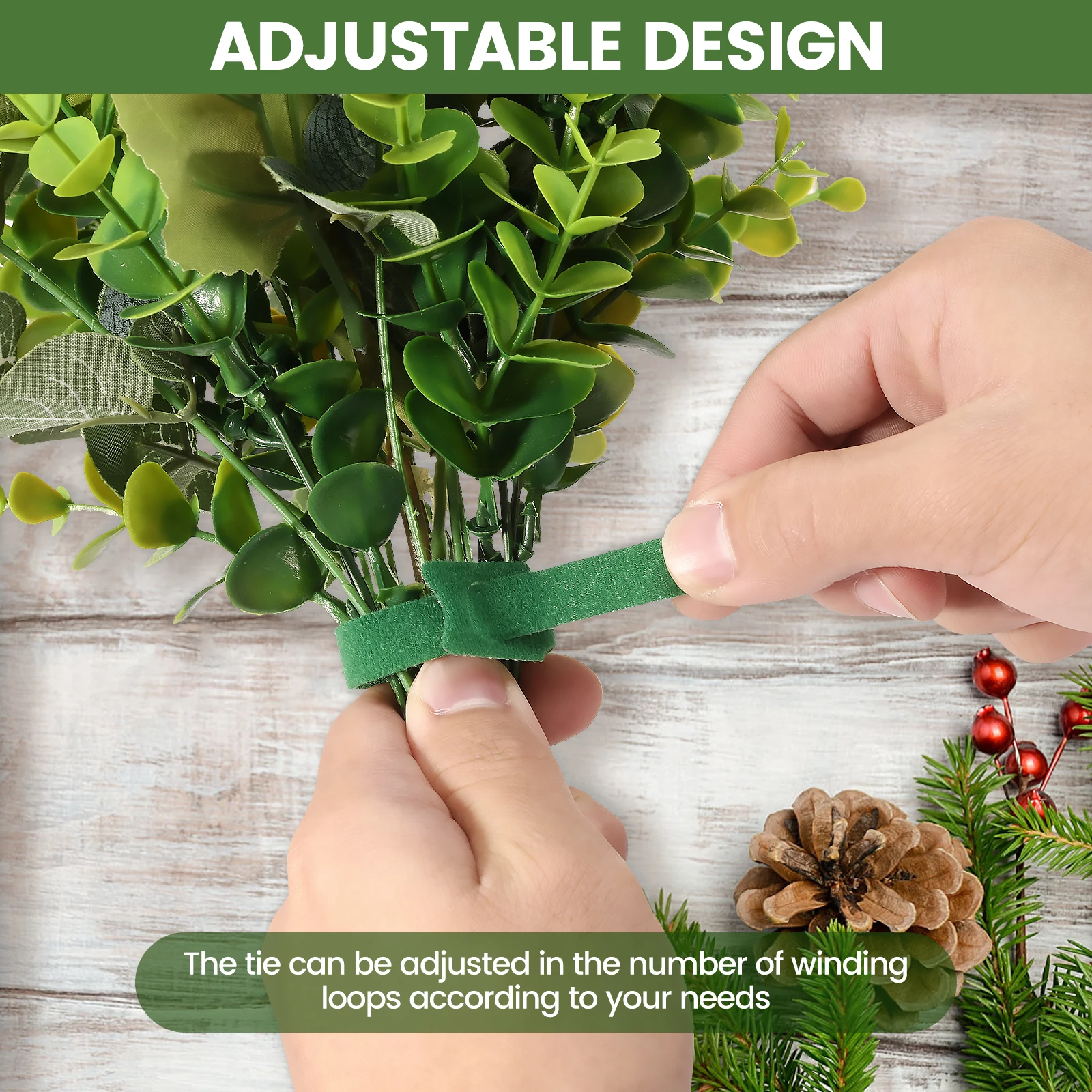 100PCS 12inch Reusable Green Hook and Loop Plant Cable Ties Holiday Plant Straps Polyester Ties for Wreath Garland Xmas Tree