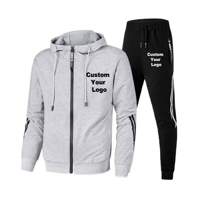 Men's Custom Logo Hoodie Tracksuit Suits 2 Pieces Sweatshirt+Sweatpant Homme Casual Jogging Sportswear Jacket Men Clothing