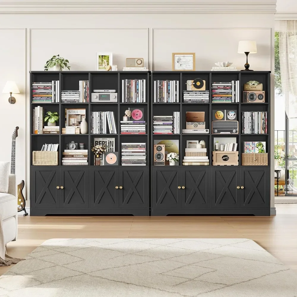Bookshelf and Bookcase, Double Wide Bookshelfs with 4 Doors,  Kids Bookshelfs with Storage Large Open Bookshelf Kids Book Shelf 3