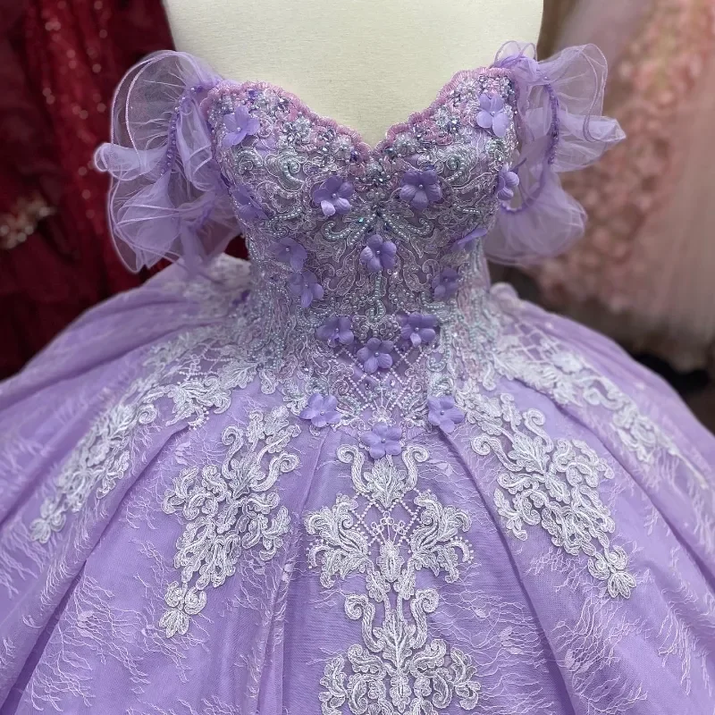 

Lavender Princess Quinceanera Dresses Flower Applique Ball Gown Sweet 16 Dress Vestidos De 15 Anos Pageant Birthday Party Dress