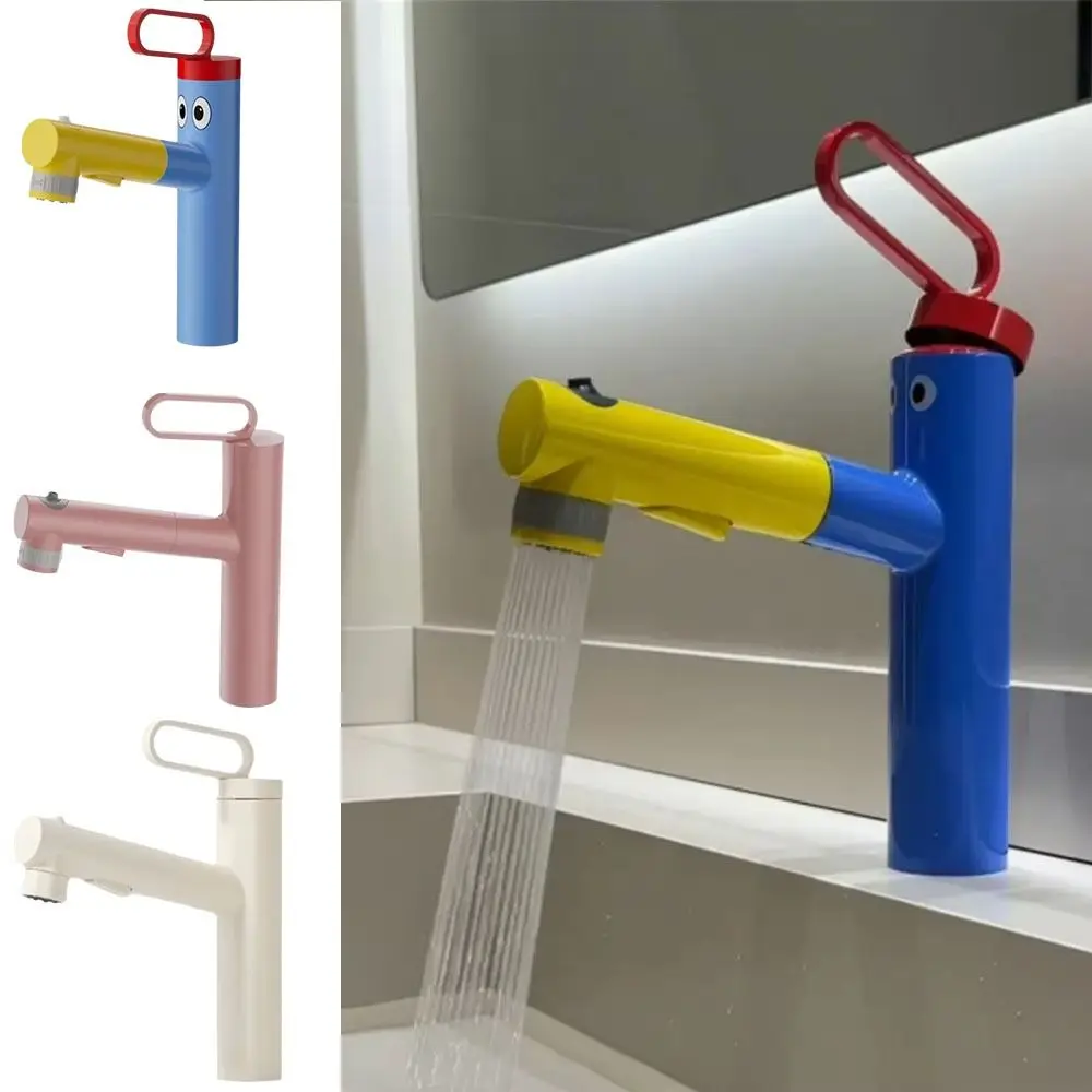 Three Ways of Water Discharge Wash Basin Faucet Copper Alloy Telescoping Pull Type Faucet Cold and Hot Rotating Lavatory Faucet