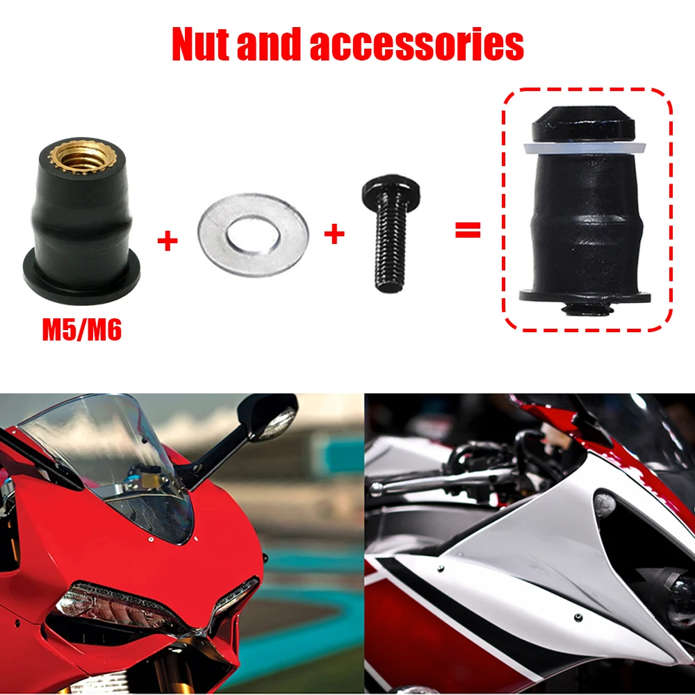 motorcycle rivet nuts 10/30 Pieces Well Nut M5 5mm M6 Metric Rubber Motorcycle Windshield Rubber Rivet Nut with Accessories for Honda for Suzuki