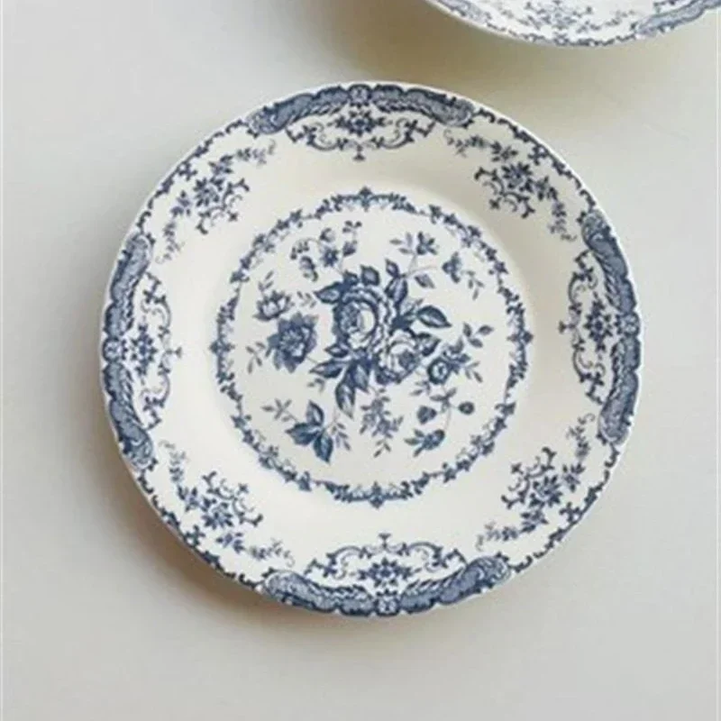 French Rose Ceramic Dining Plate Vintage Classical Print Overglaze