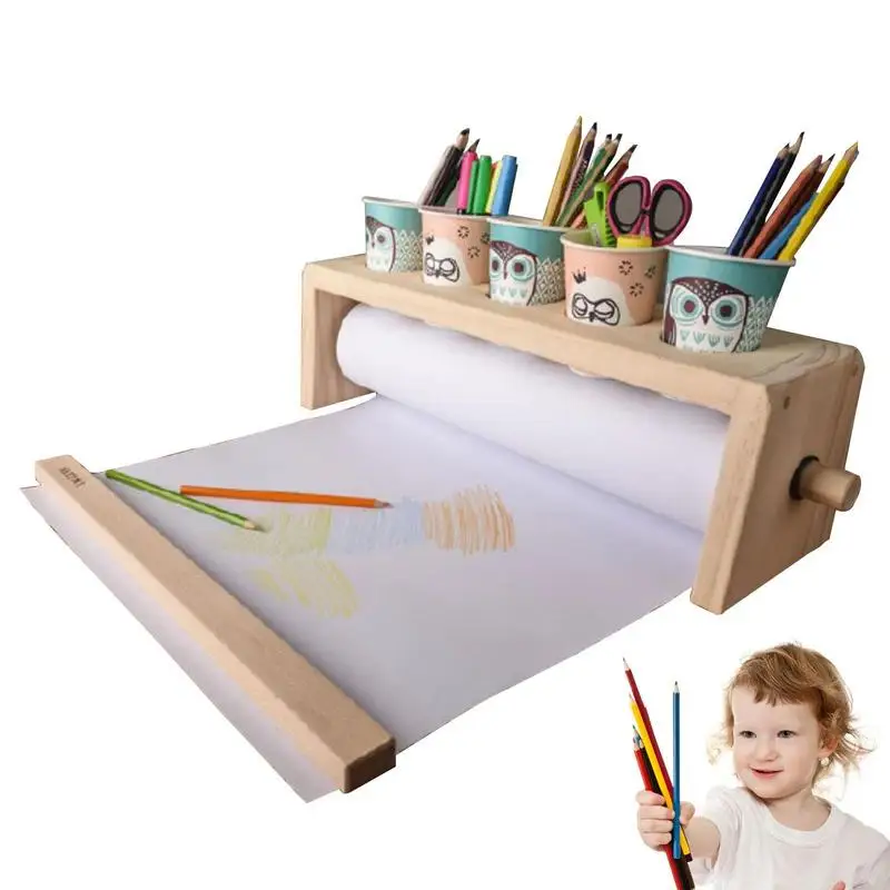 Art Paper Roll Dispenser Wooden Paper Roll Holder Kids Art Paper Holder