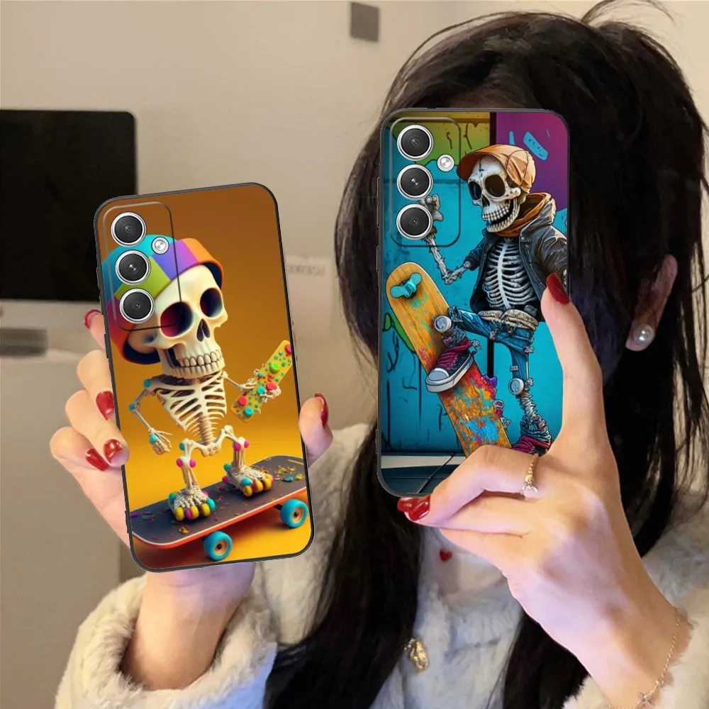 Skeleton Skateboard Mobile Cell Phone Case For Samsung Galaxy S24 S23 S22 S21 S20 S10 S9 Plus Fe Ultra Lite Black Cover Funda