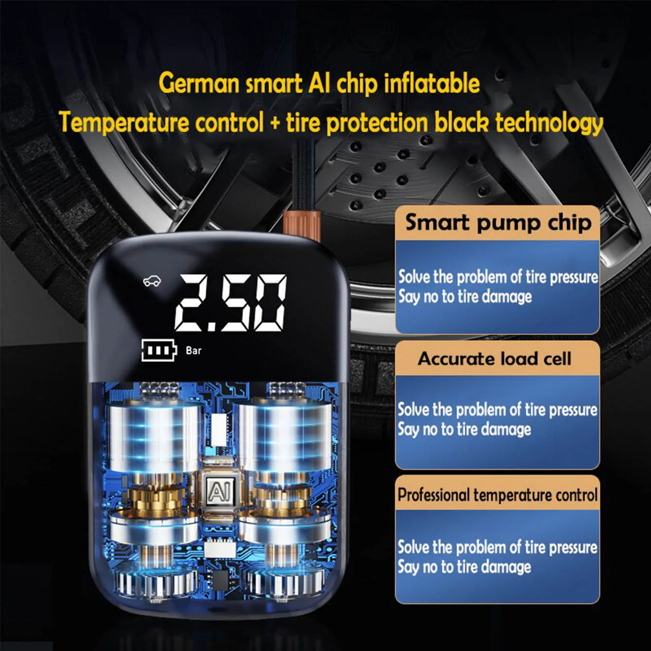 Portable Digital Tire Inflator and Air Compressor for Vehicles and Bicycles