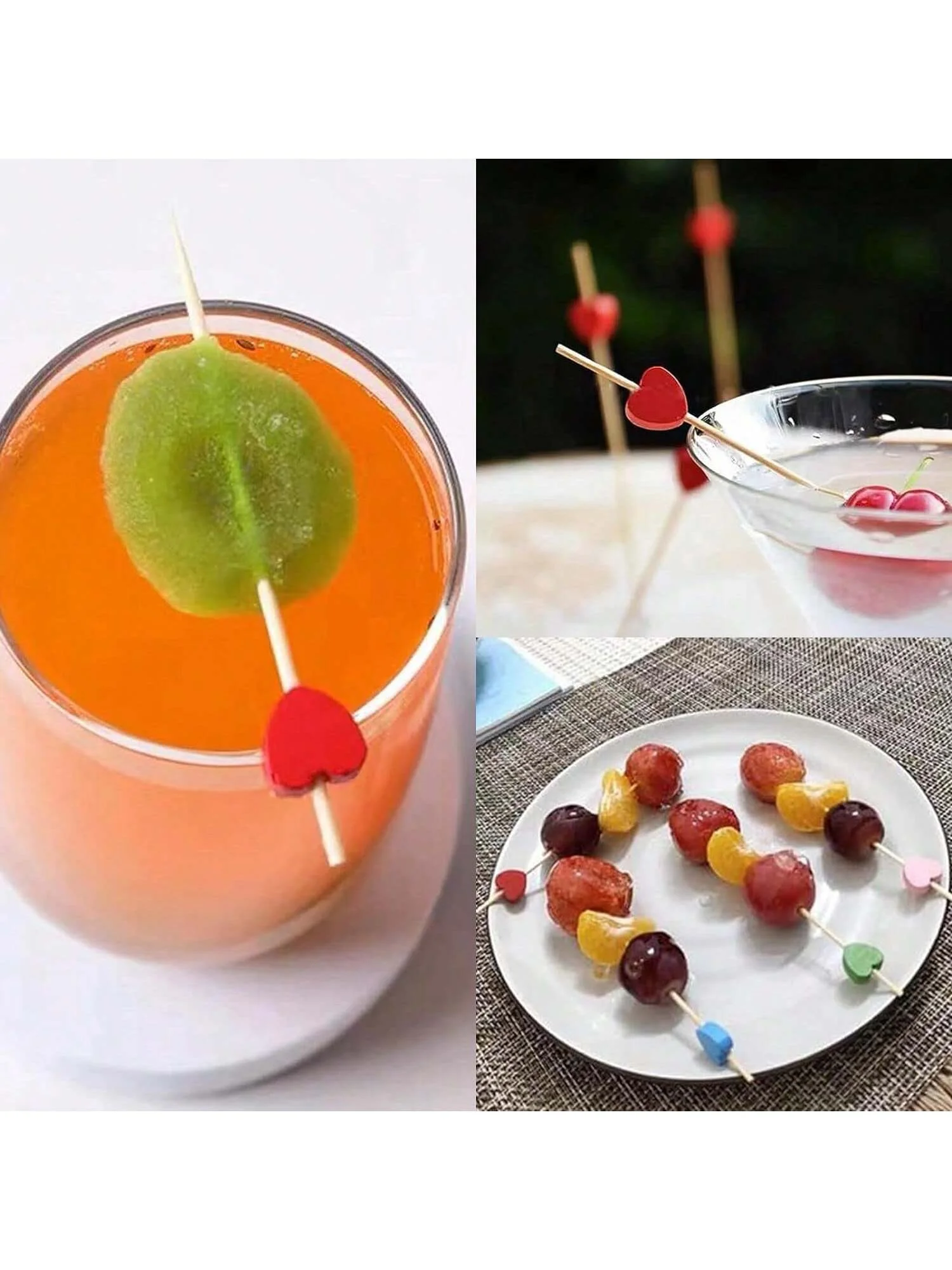 100Pcs 4.7Inch Cocktail Skewer Appetizers Toothpicks, Fruit,Wedding Toothpicks For Appetizer Decoration Party Supplies(Heart)