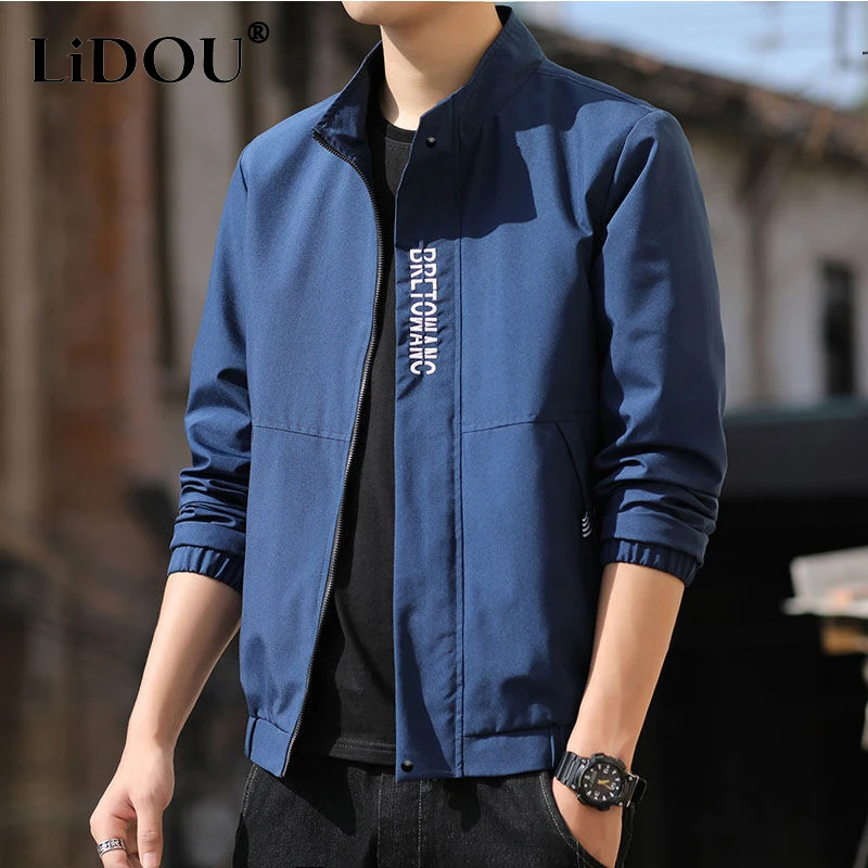 New Korean Loose Casual Men's Jacket with Hood Long Sleeve Tops Man Pockets Letter Printed Coats Outwear Solid Y2K Male Clothing sun protective clothing for men very thin light 2022 new summer male jacket with a hood skin dust coat white blue gray j05