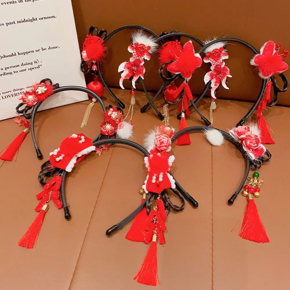 

Модный женский обруч для волос Hanfu в китайском стиле, с цветком, ярким хвостом, с жемчугом и бантом, милый обруч для волос, Детский новогодний головной убор