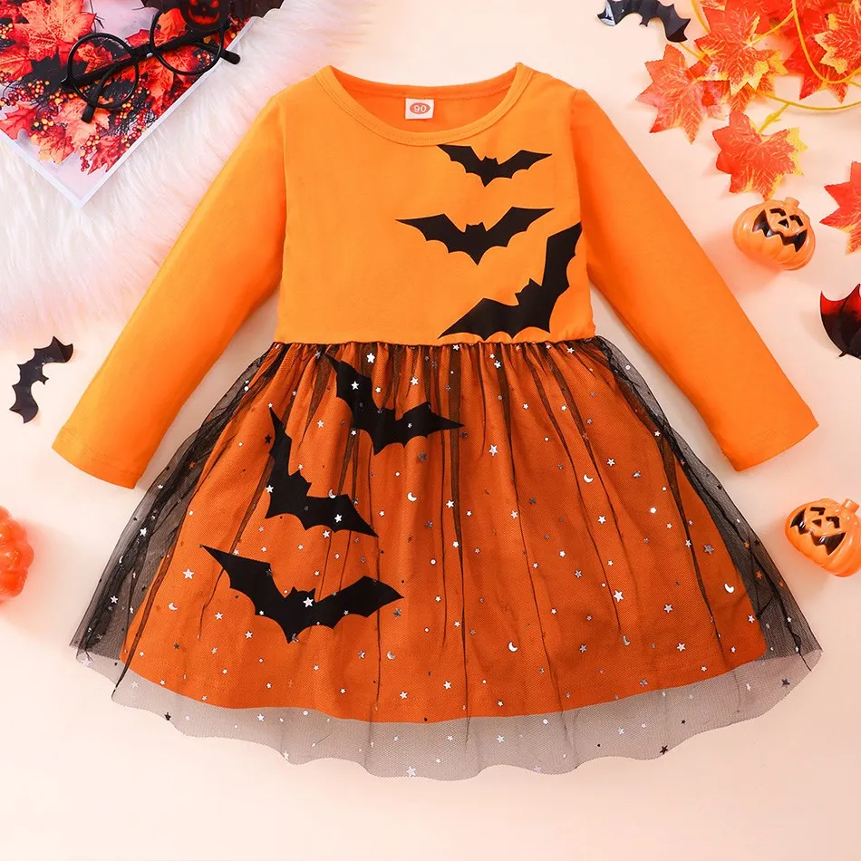 

Girls' Star Tulle Bat Printed Princess Dress Casual Party Halloween Fancy Dress Halloween Stage Performance Kids Cospaly Dresses