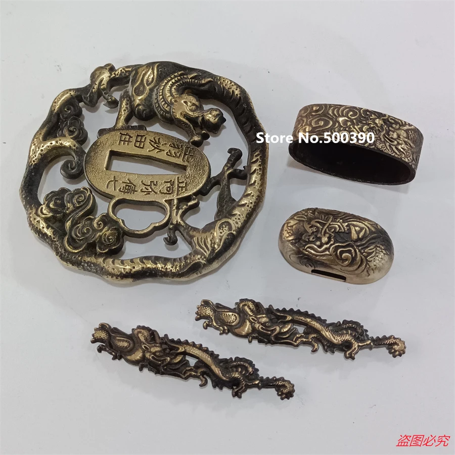 

Unique Japanese Copper Brass Carved Dragon Guard Tsuba Fuchi Kashira Menuki Japan Sword Samurai Katana Knife Fittings DIY Parts