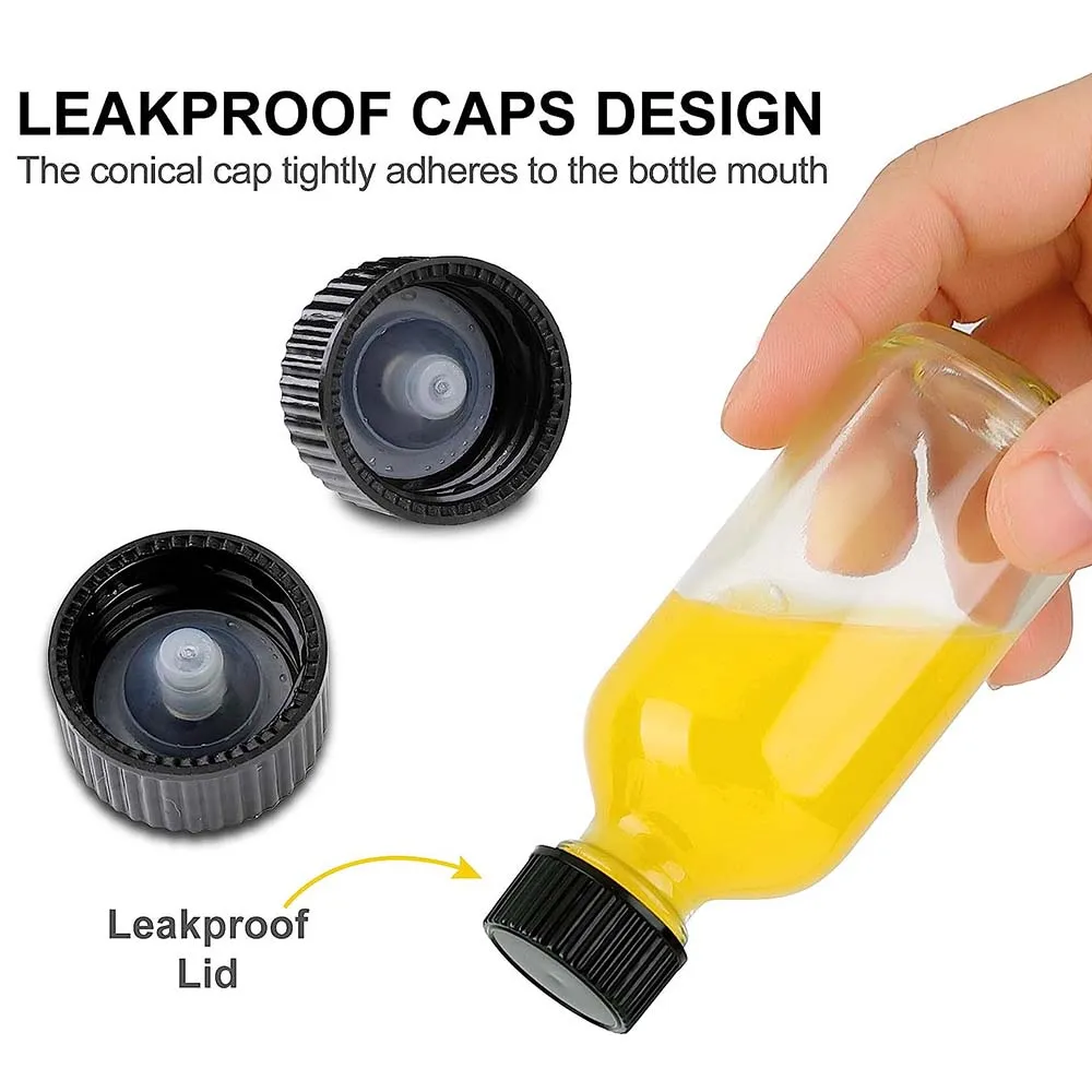 Glass Bottle 30/60ml Small Glass Bottles with Airtight Lids Clear Sample Boston Bottle/Vials/Containers for Juice Ginger Shots Potion Oils