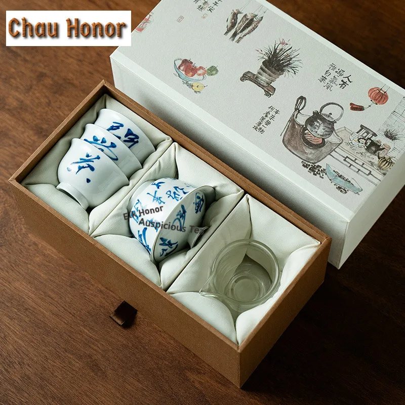 Handwritten Poetic Tracing Silver Ceramic Tea Set Complete Set Luxury Tea Ceremony Set Teapot And Tea Cup Set Tea Items Craft