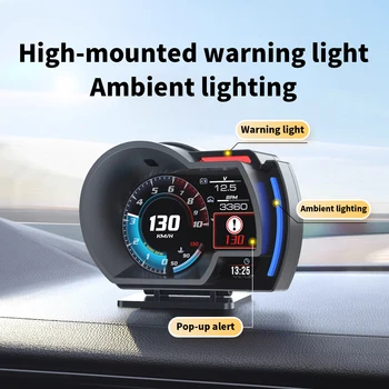 Pantalla de Visualización Frontal (HUD) OBD + GPS, Medidor Multifunción de Temperatura del Agua del Motor, Temperatura del Aceite del Turbo, Pantalla LCD, Alarma de Velocidad Automotriz 1