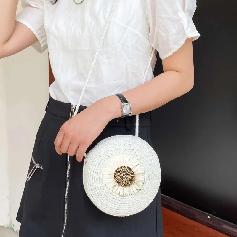 Round Crossbody Shoulder Bag Women Woven Beach Bag for Ladies Rattan Handmade Knitted Small Straw Purse and Handbag bolsa
