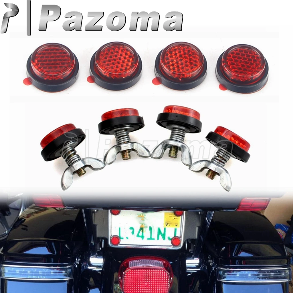 Universal Motorcycle Accessories Round Mini Red Reflector License Plate Bolts / 3M Stick On Number Plate Frame Reflective Caps