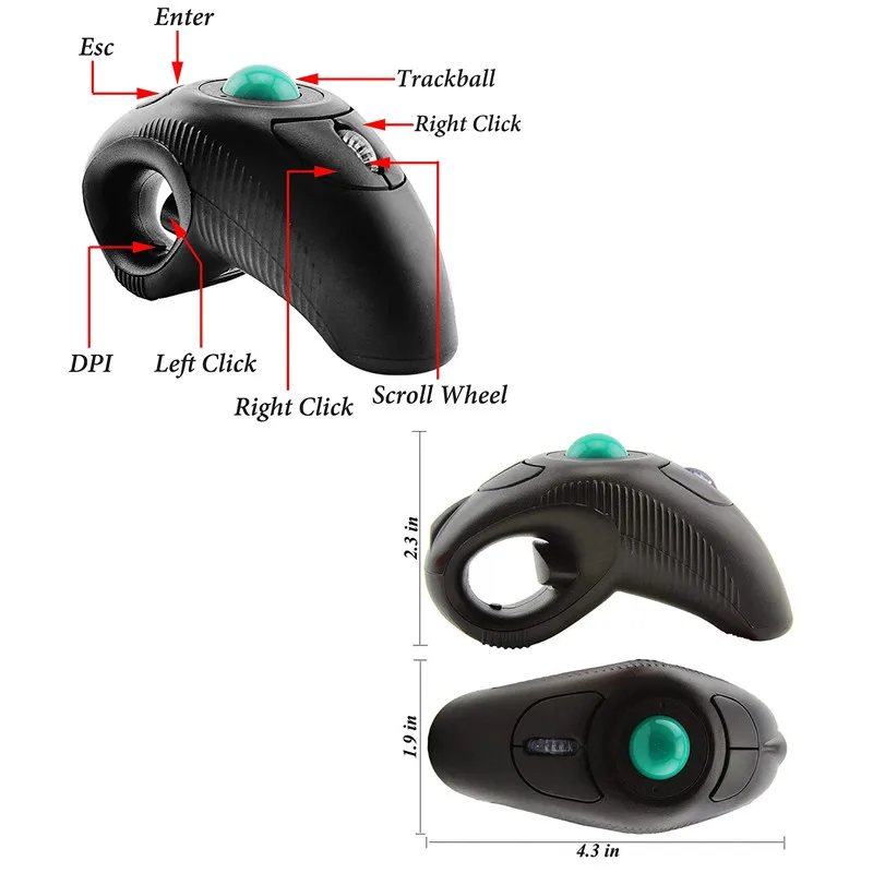 Portable Ergonomic Wired Trackball Mouse