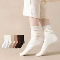 1/5 Pairs Cotton Socks Women Seamless Soft Crew Socks Medium Tube Long Loose Casual Solid Color Anti-Pilling Breathable