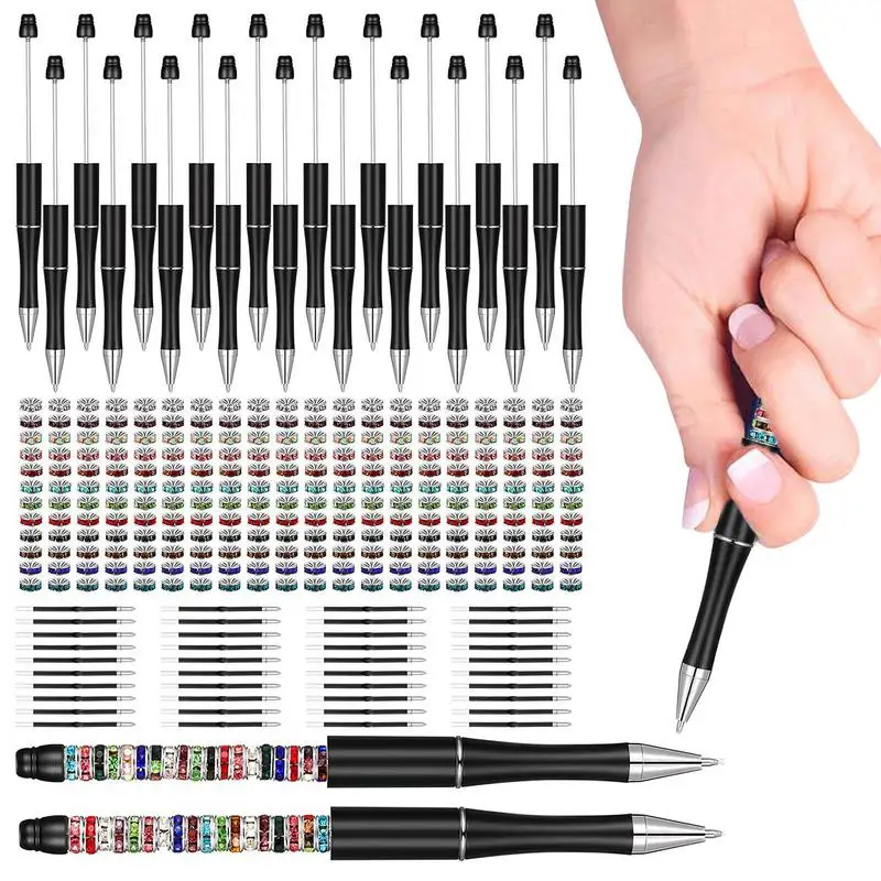 

Plastics Bead Pen Plastics Bead Pens For DIY Crafts Assorted Bead Pen Set Include 20 Bead Pens 40 Black Refills And 240 Bright