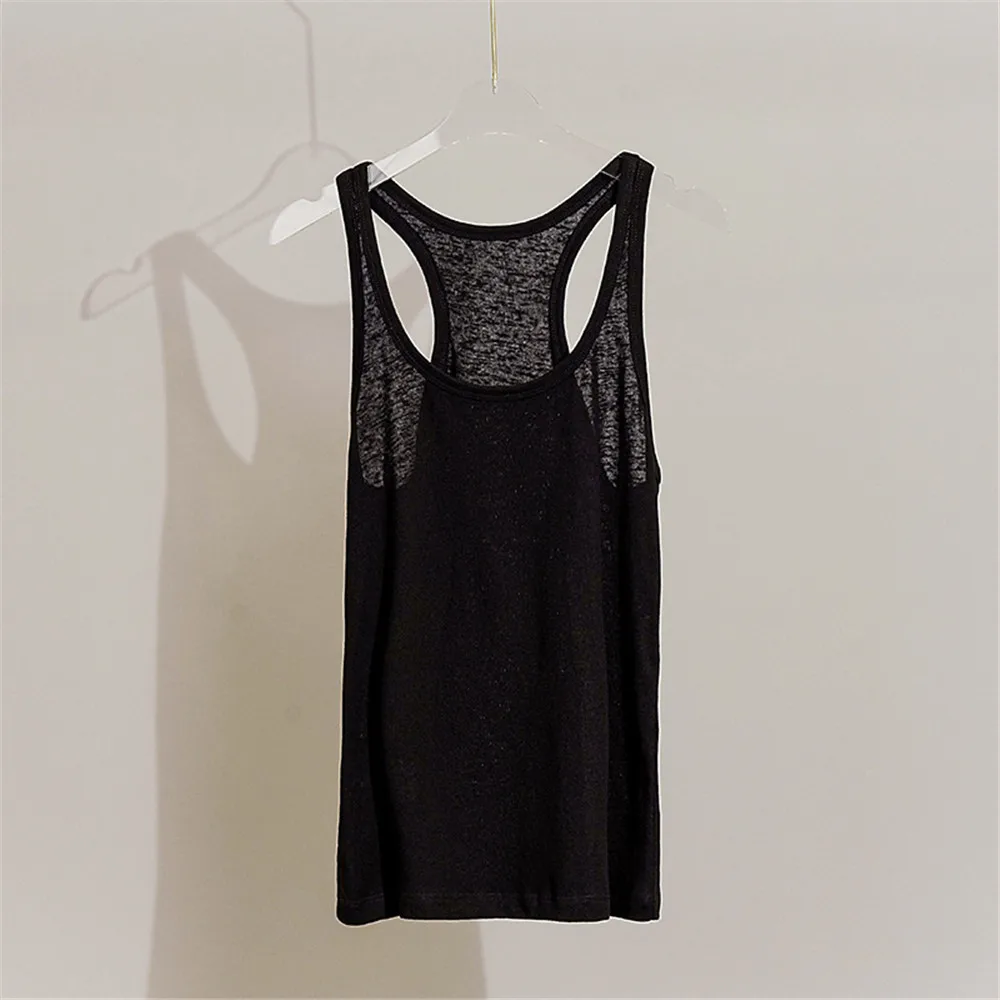 

High Quality Spring And Summer New Pullover Slim Fit Black Shoulder Sleeveless Cotton T-shirt Tank Top Women's