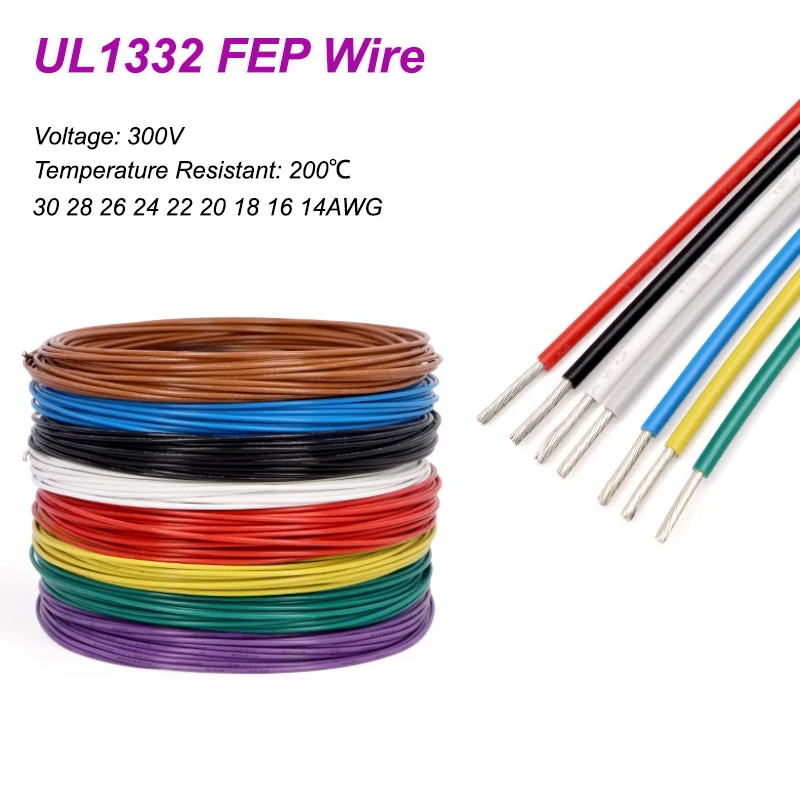 2/5/10MUL1332PTFEWire300VFEPInsulated302826242220181614AWGHighTemperatureTinnedCopperCablefor3DPrinter