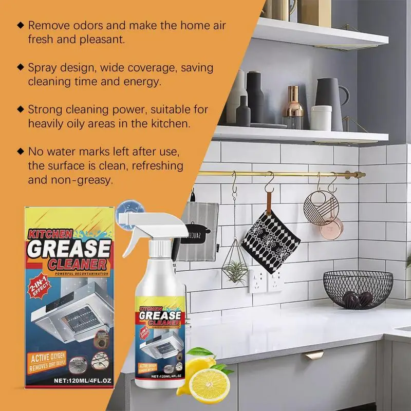 Degreaser Cleaner Spray 120ml Household Grease Cleaning Agent Multi-Purpose Kitchen Cleaning Tool for Countertops Range Hoods