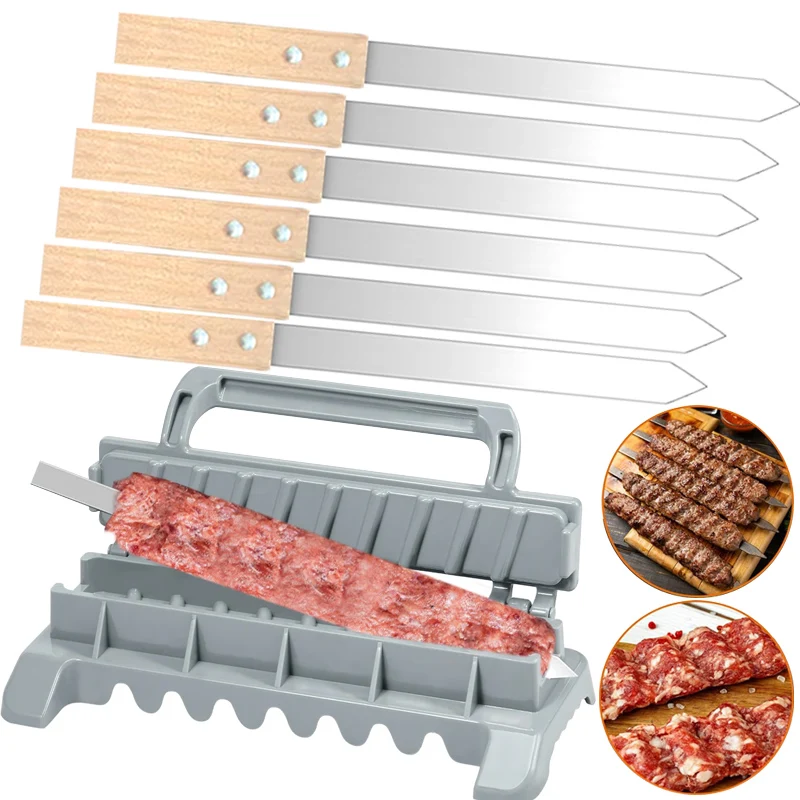 8/9 Inch Wide Flat Kebab Maker Kebab Skewers Stainless Steel BBQ Barbecue Kebob Skewer Row for Brazilian Koobideh Persian